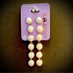 NWT Claire's White and Gold Drop Earrings